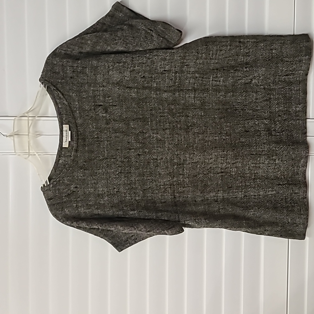 Size L Black & White Textured Boatneck Shirt made in India by Sangam
